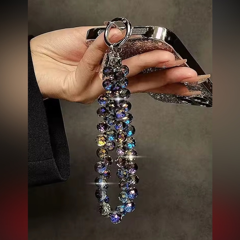 Iridescent  Crystal  Beaded Keychain For Cell-Phone lanyard